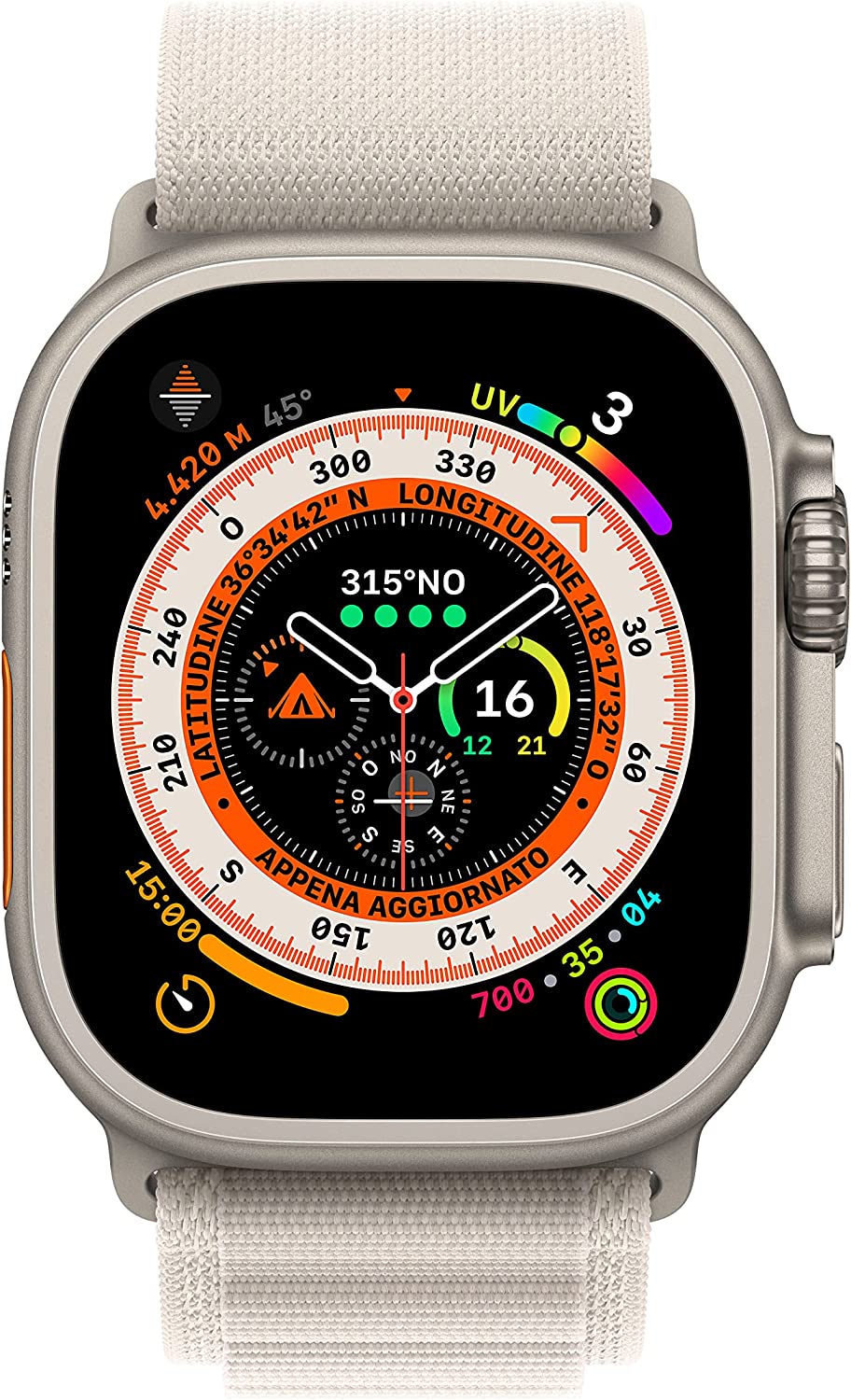 Apple Watch Ultra GPS + Cellular, Cassa 49 mm in titanio con Alpine Loop color galassia - Medium