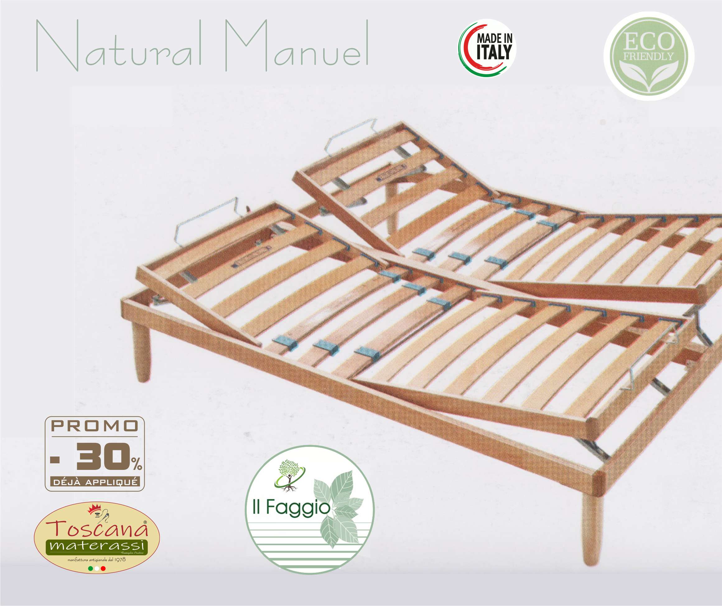 Sommier NATURAL  MANUEL en hêtre naturel écologique