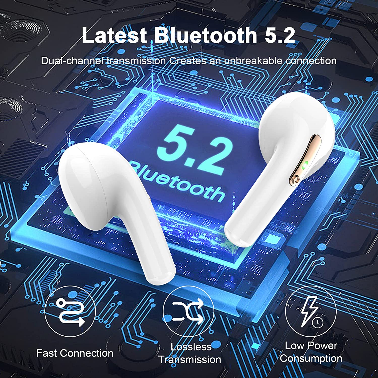 Cuffie Bluetooth 5.2, Auricolari Bluetooth Sport Senza Fili Mini Cuffie Wireless