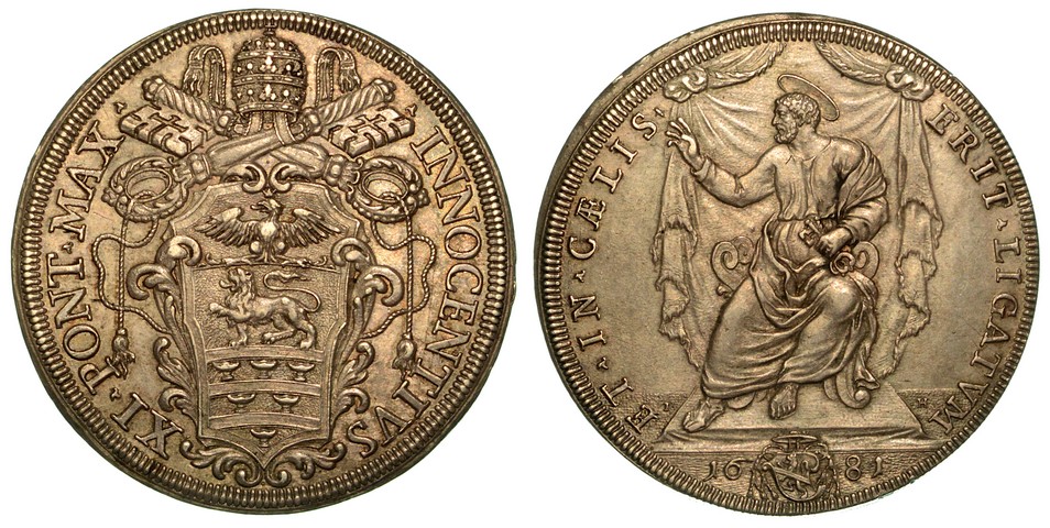 INNOCENZO XI (Benedetto Odescalchi) 1676-1689. Piastra 1680.  q.SPL
