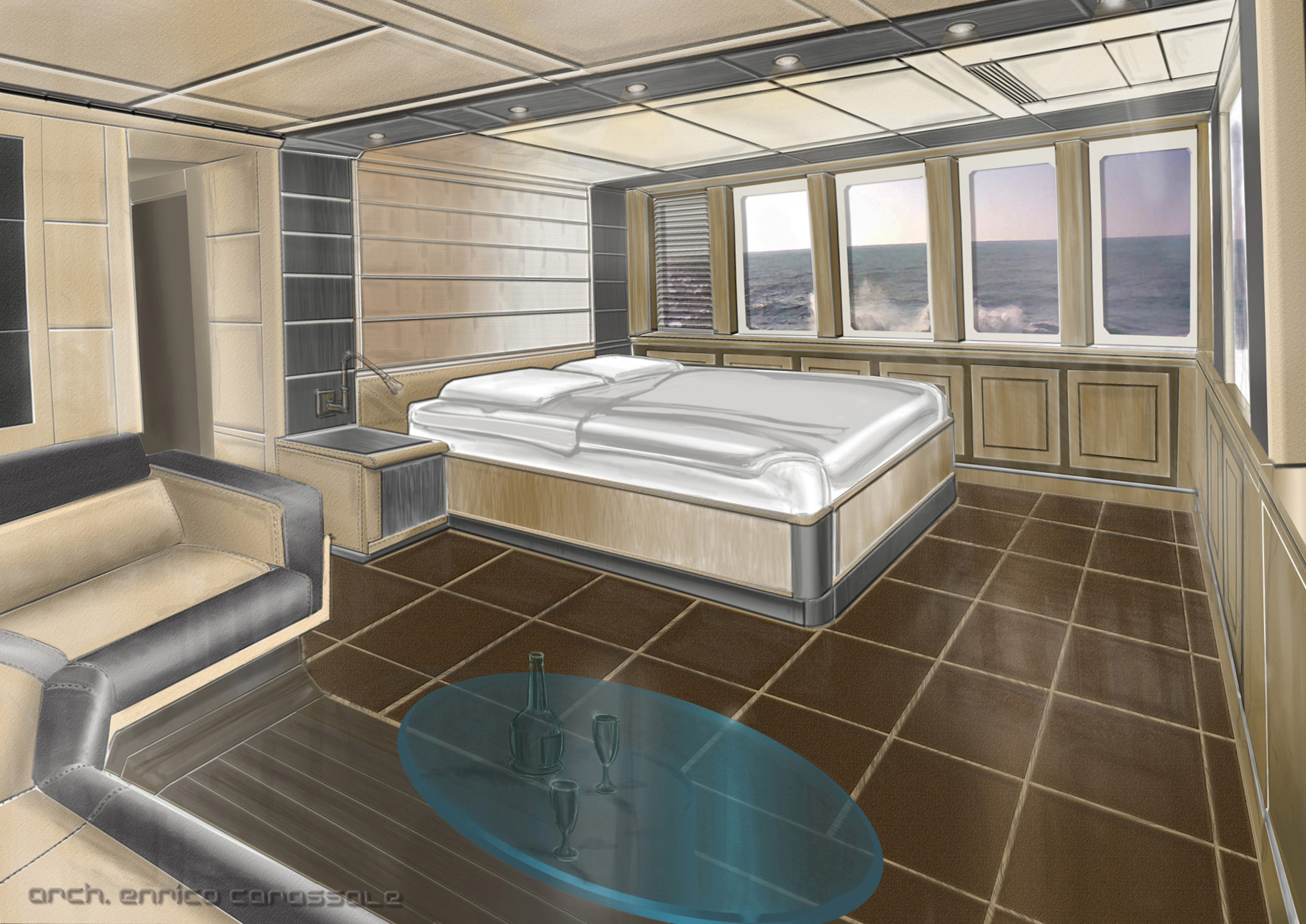 Advaced drawing interior refitting VIP cabin MY90ft loa