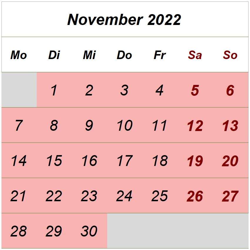 Öffnungszeiten November 2022