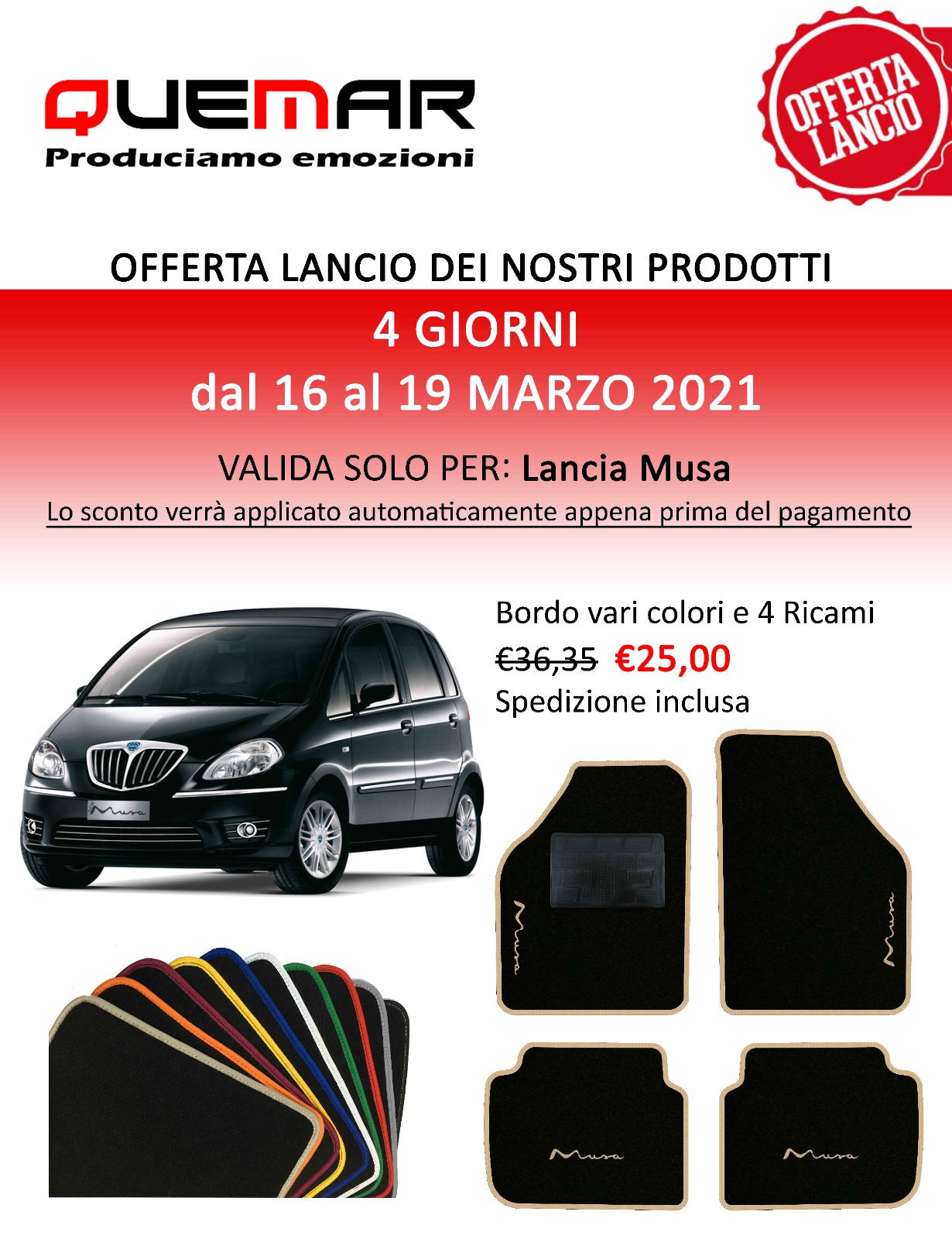 ASC Lancia MUSA 2004-2012 tappeti Auto tappetini con battitacco elettrosaldato 