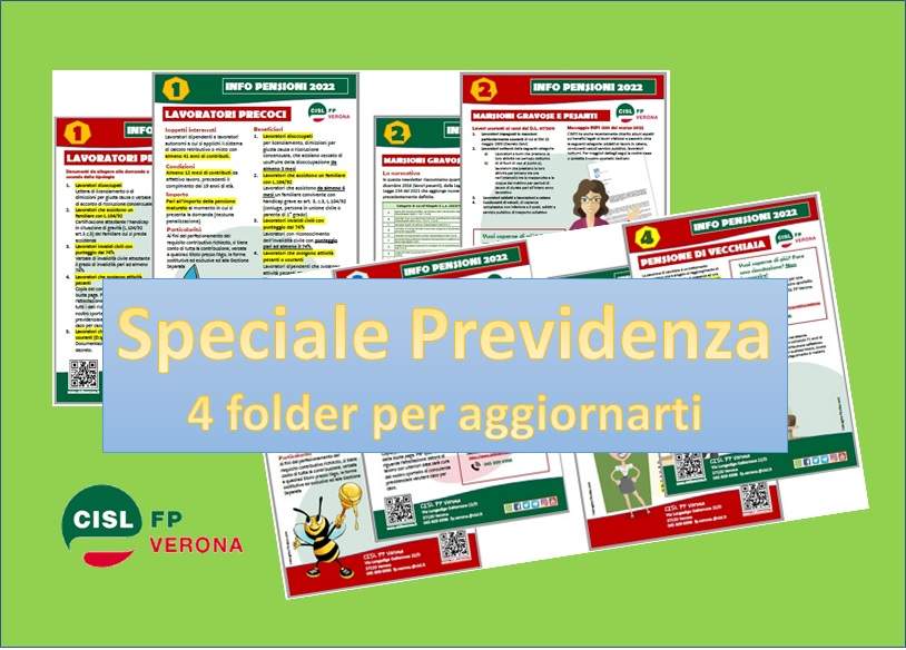 Cisl FP Verona Speciale previdenza. Quattro folder dedicati ai principali aggiornamenti sulle pensioni
