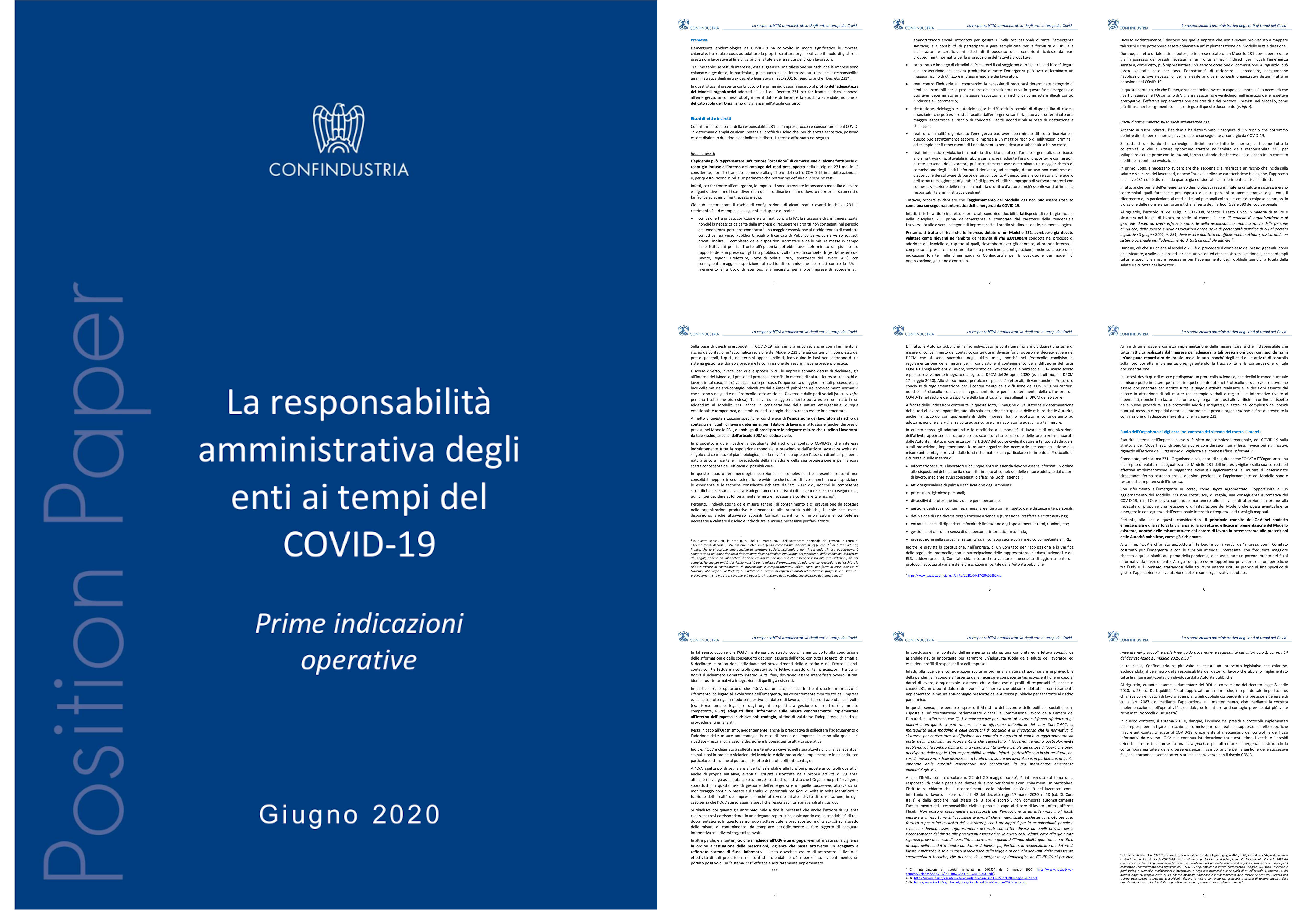COVID19; Confindustria; Modello Organizzativo