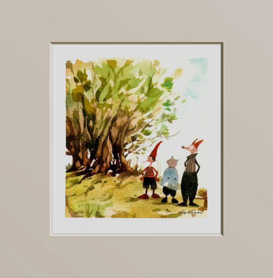 Pinocchio con il Gatto e la Volpe nel bosco
