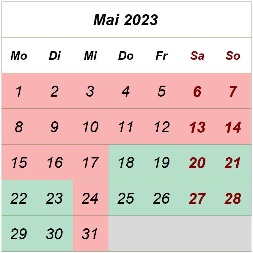 Öffnungszeiten Mai 2023