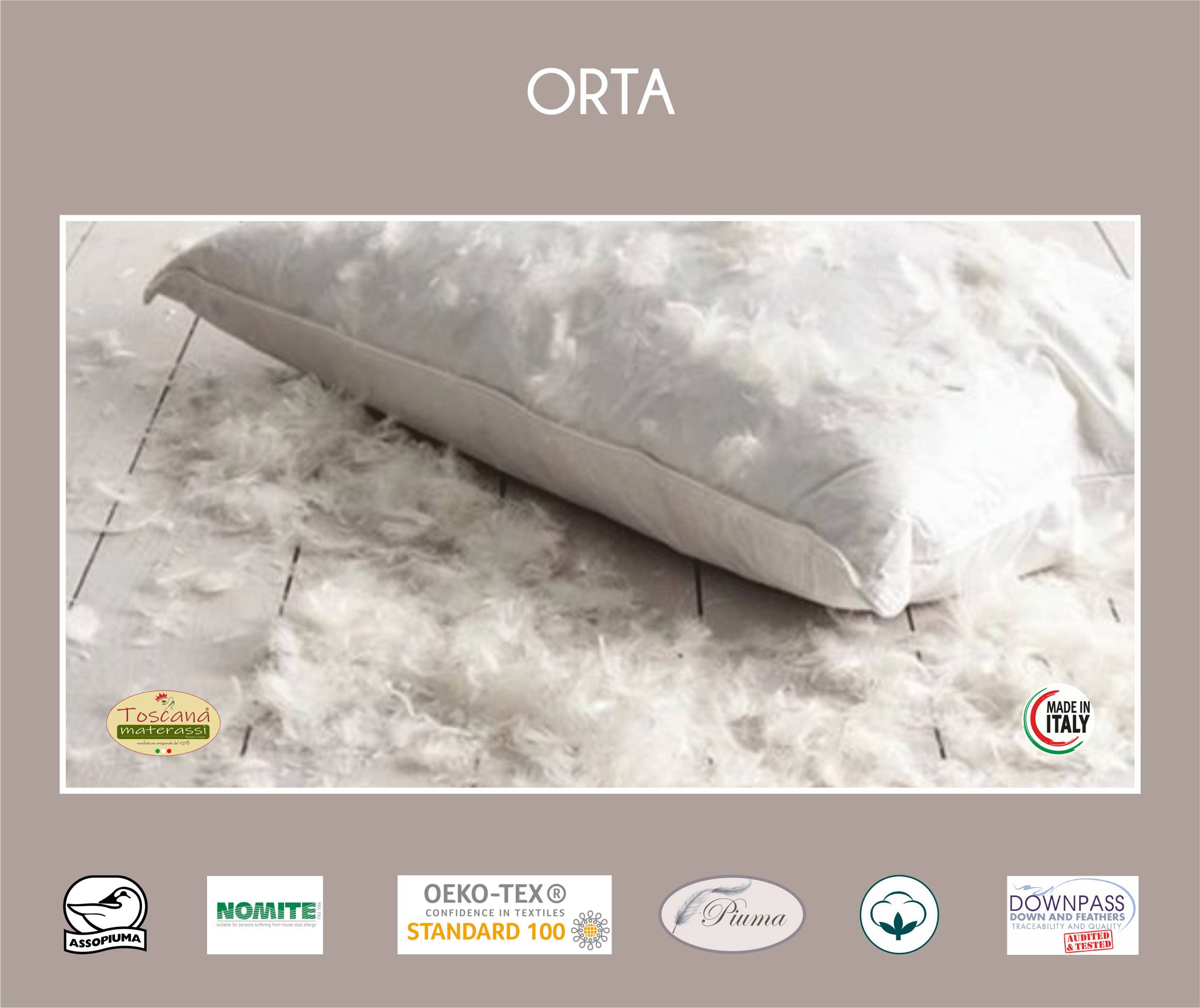 2 - ORTA pillows 100% goose feathers with pure anti-feather cotton lining