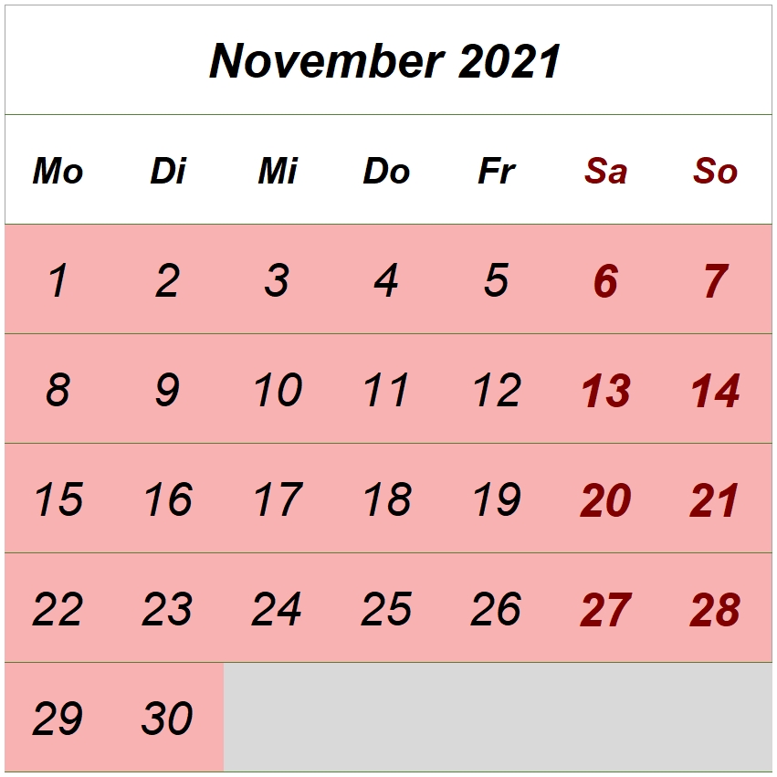 Öffnungszeiten November 2021