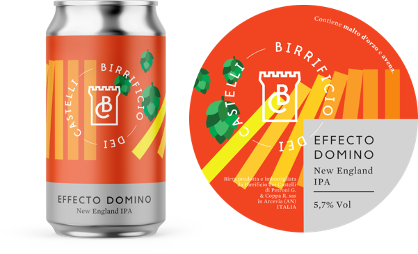 Effecto domino è una neipa, new england ipa, birra artigianale, luppolata. acquista online birra o in Arcevia nelle Marche