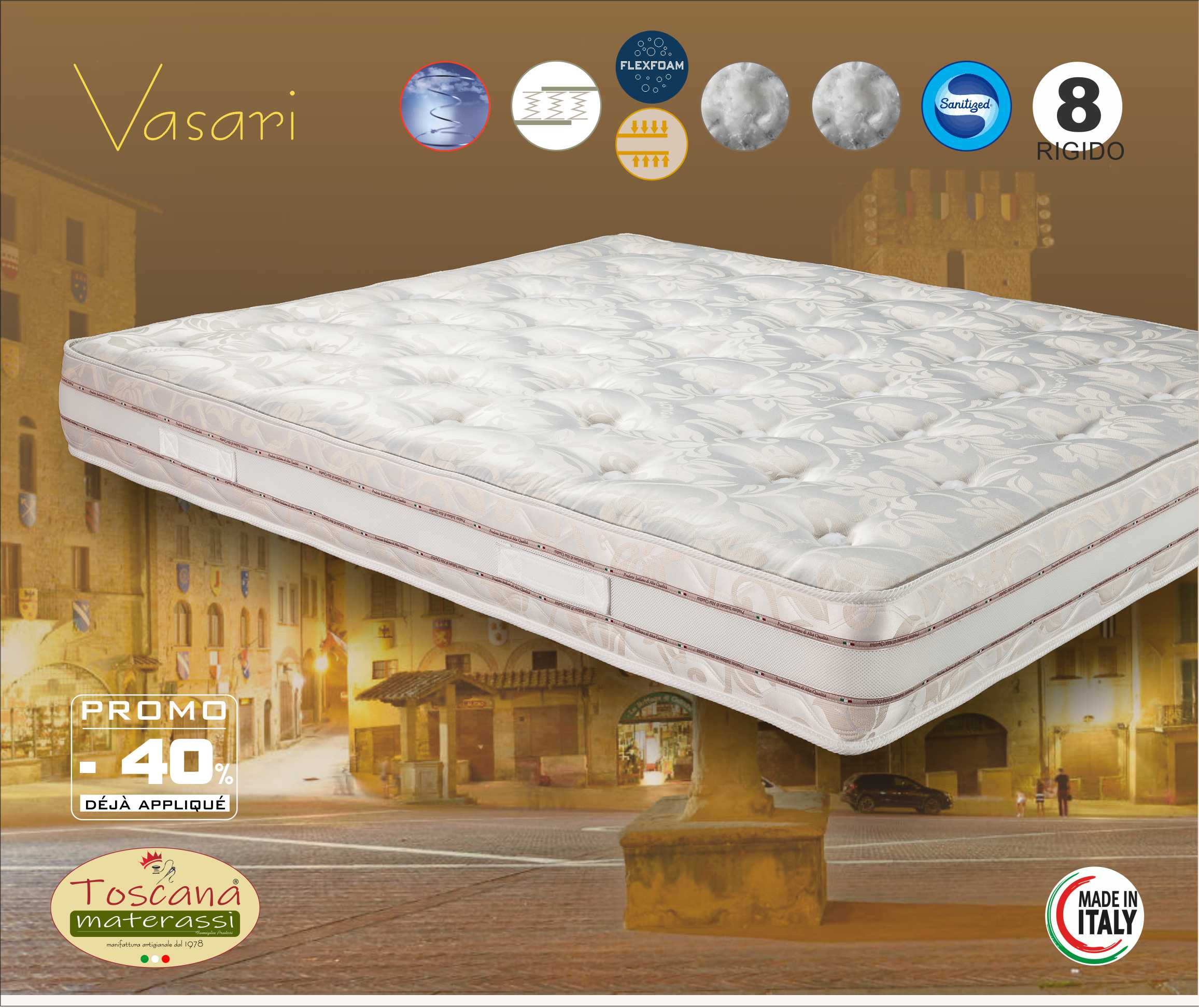 Matelas VASARI h. 21 - ressorts de bonnel orthopédiques 400 avec système hypoallergénique