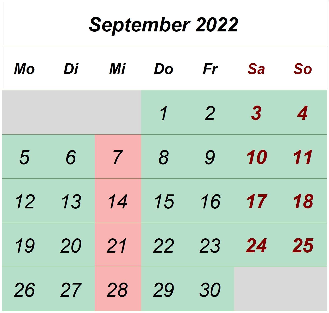 Öffnungszeiten September 2022