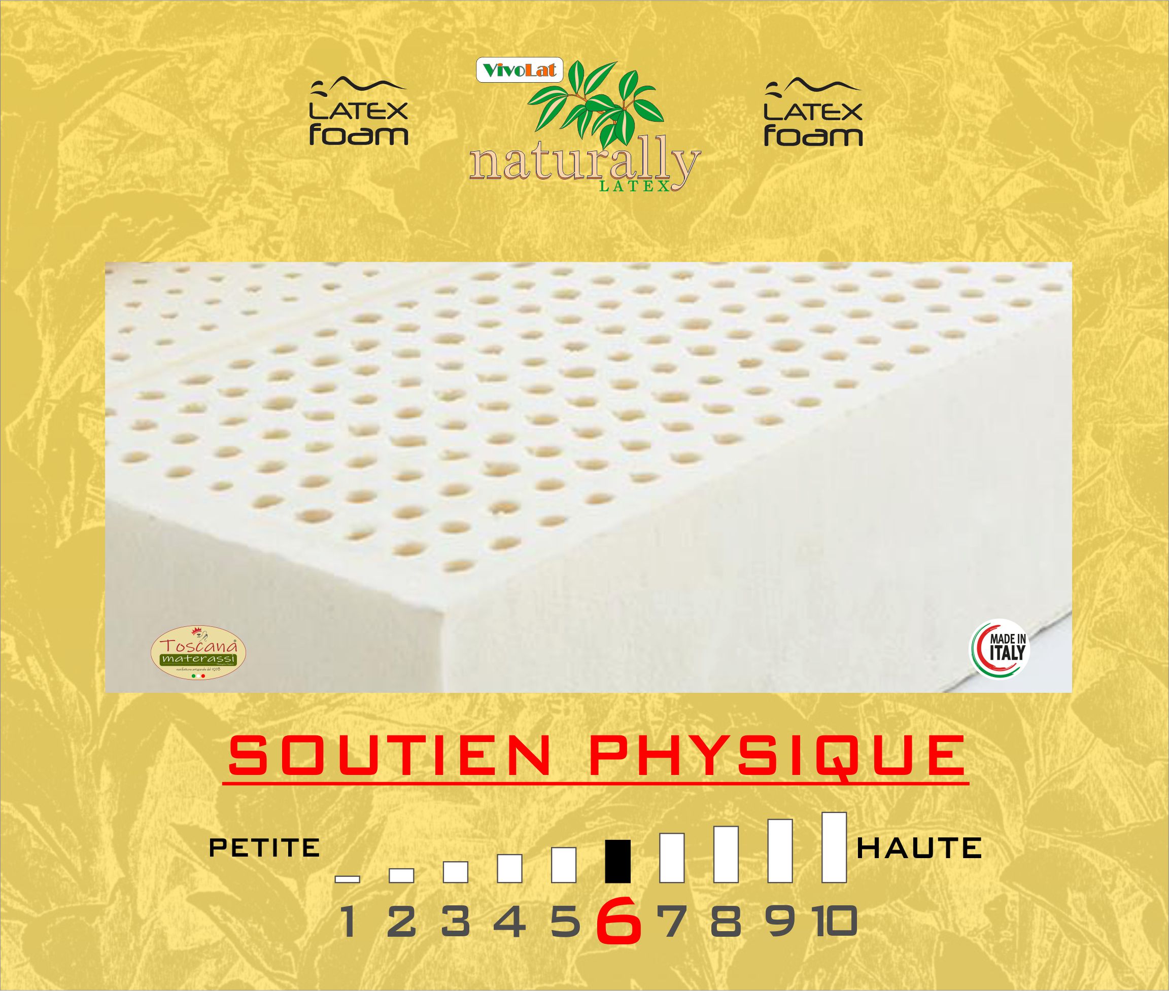 Matelas DONATELLO h. 18 - VivoLat Naturally latex avec laine italiens et coton, housse amovible