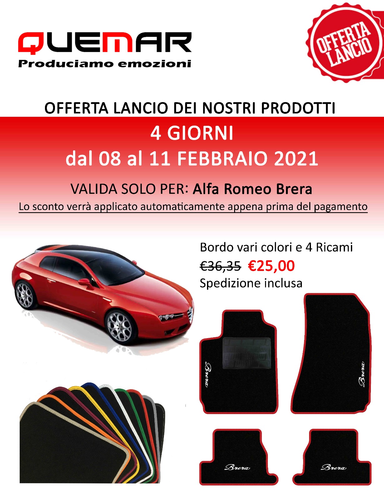 Alfa Romeo BRERA Tappeti Tappetini con2 Ricami Colorati