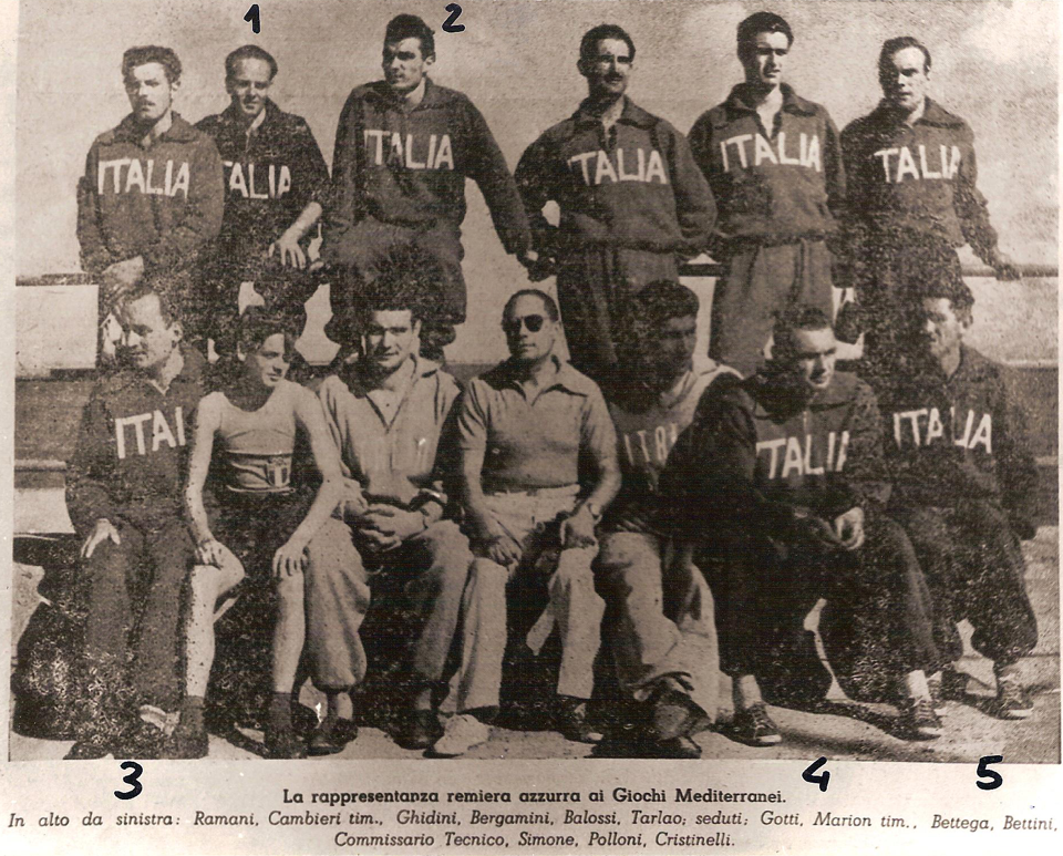Egitto 1951 - Lago Neuzha - Giochi Mediterranei - La rappresentanza italiana 1 Cambieri D., 2 Ghidini A., 3 Gotti F., 4 Polloni R., 5 Cristinelli G.