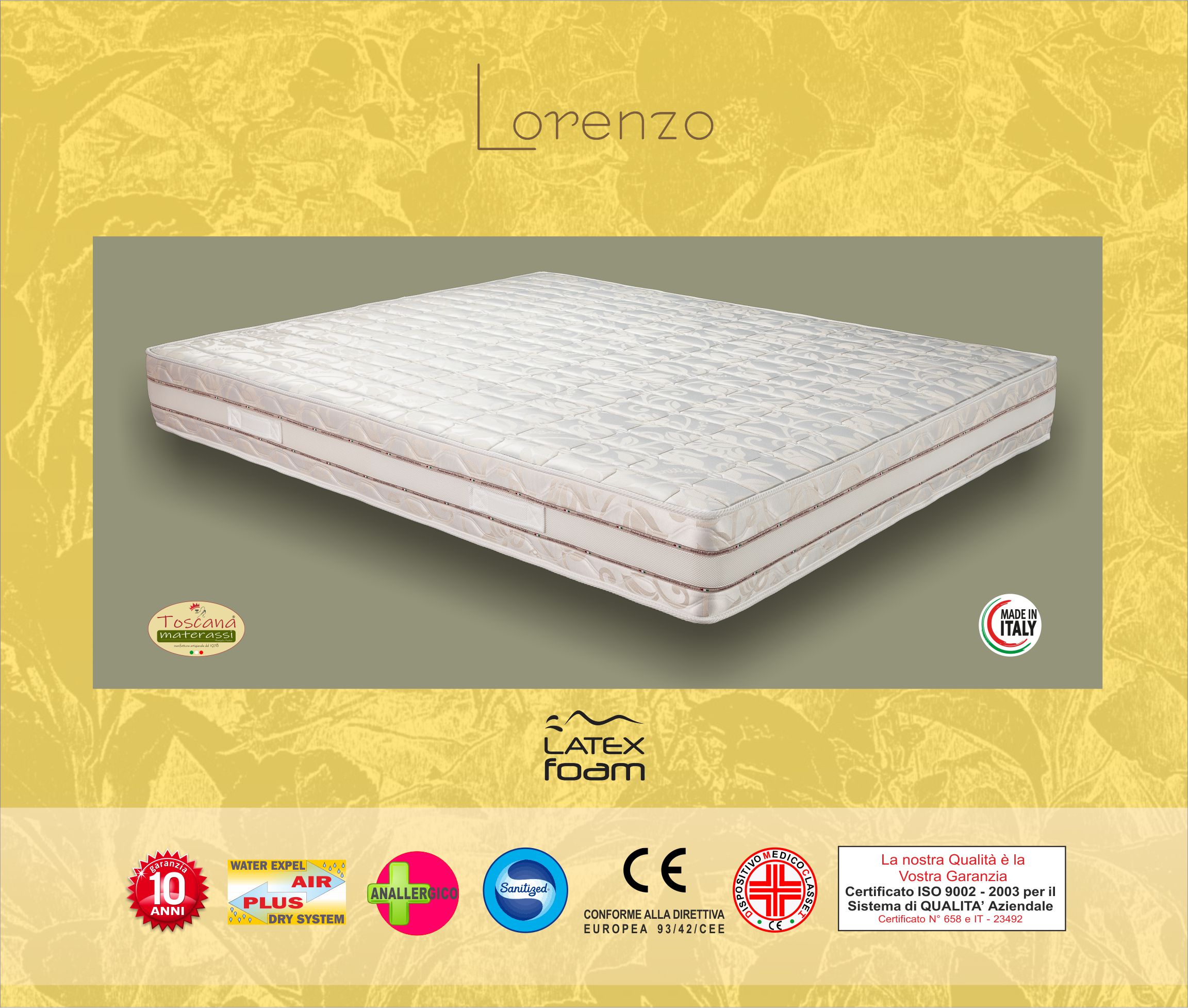 Matelas LORENZO h. 22 - latex VivoLat Naturally + Air Plus, hypoallergénique, amovible et lavable