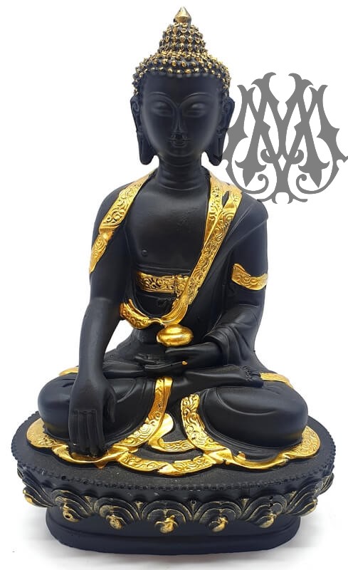 Statua di Buddha in resina e ciotola nera 20 cm