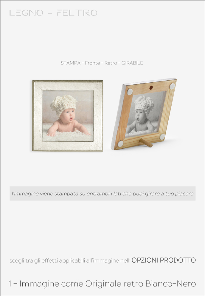 CO LP 15 Cornice in Legno Perla e Feltro stampato Fronte-retro Personalizzata cm 15x15