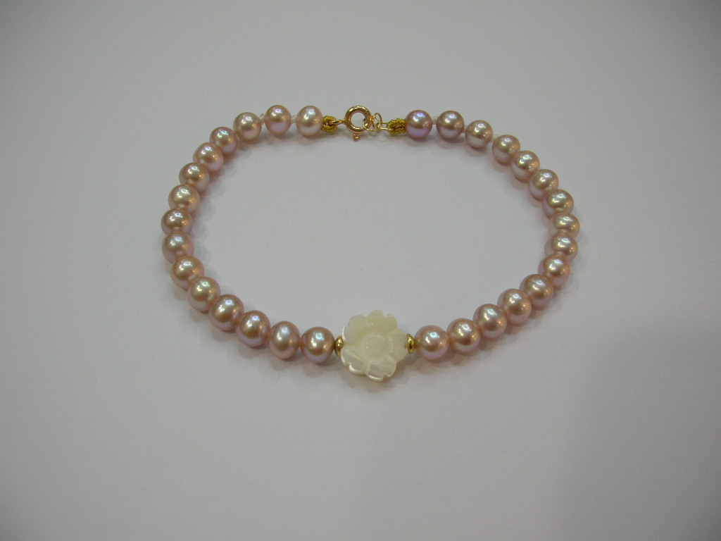 Bracciale perle coltivate naturali, madreperla e oro giallo