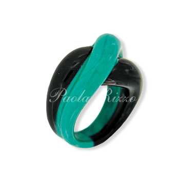 Anello nodo nero/verde petrolio - Black/petrol green Nodo ring