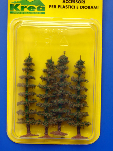 Alberi di conifere per modellismo verde scuro 4 pz. H. cm. 8 HO 1/87 - Krea