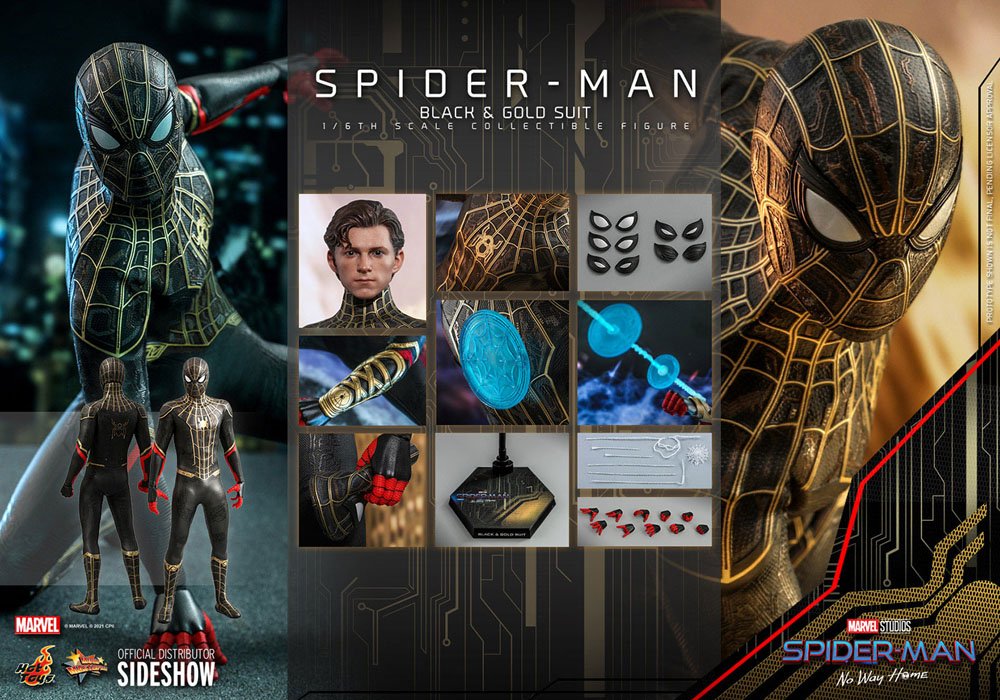HOT TOYS Spider-Man: No Way Home Movie Masterpiece Action Figure 1/6 Spider-Man (Black & Gold Suit)