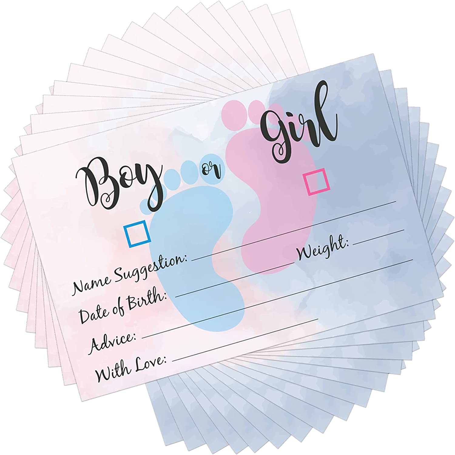 Rif_315 20 Carte in Inglese per il tuo Gender Reveal - Carte Pronostiche per Baby Shower -