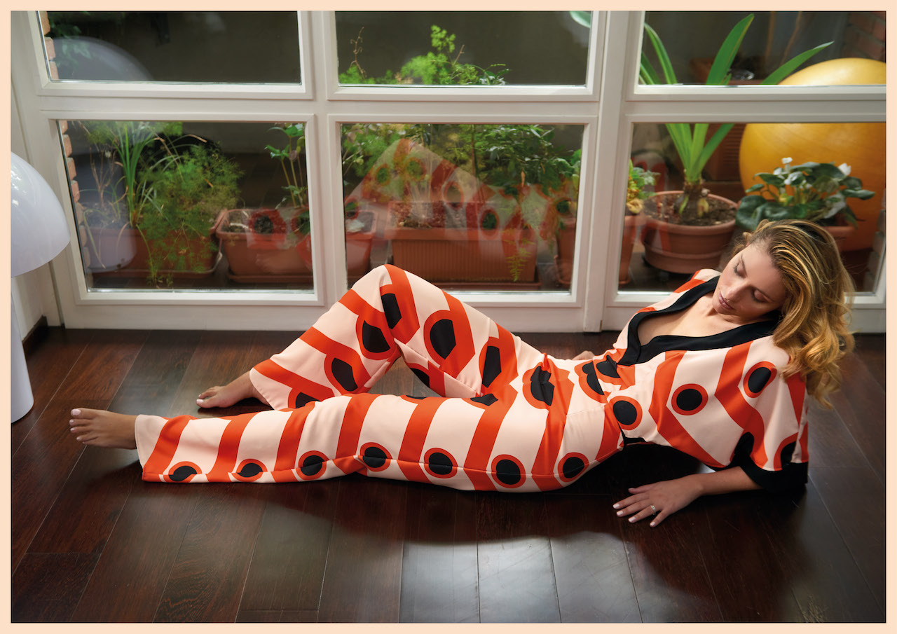 Michele Giambrocono Couture SS21 - tuta intera elegante sera cady arancio nero stampata