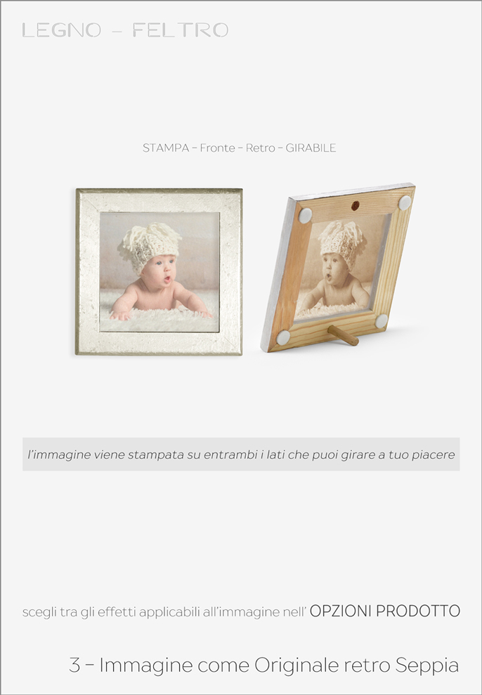 CO LP 15 Cornice in Legno Perla e Feltro stampato Fronte-retro Personalizzata cm 15x15