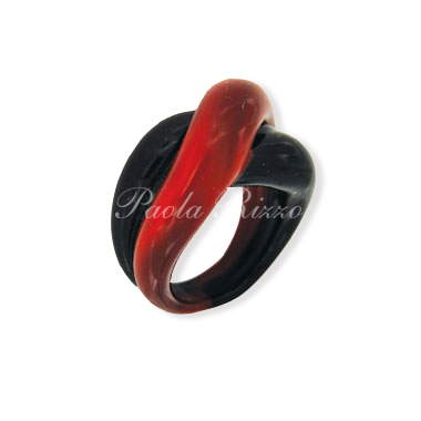 Anello nodo nero/rosso - Black/red Nodo ring