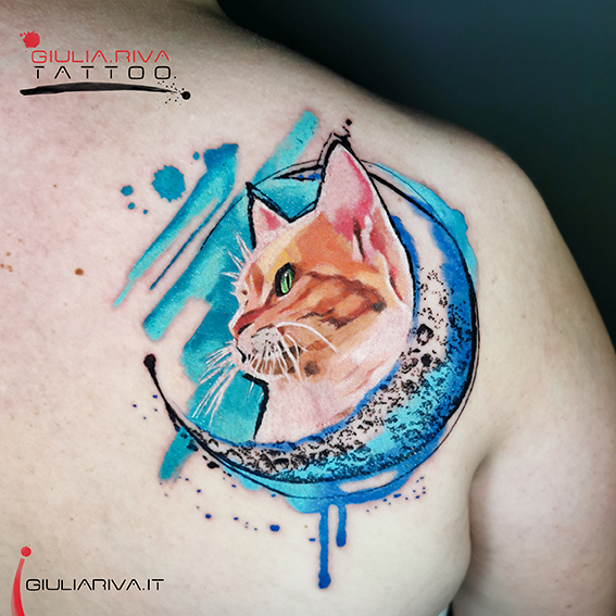 cat tattoo gatto ritratto tatuaggio reallistico colori