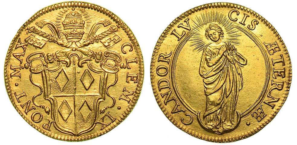 CLEMENTE IX  (Giulio Rospigliosi) 1667-1669.  Doppia s.d.   SPL