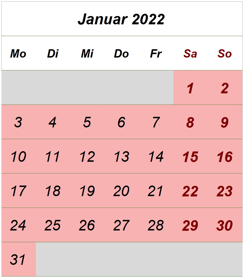 Öffnungszeiten Januar 2022