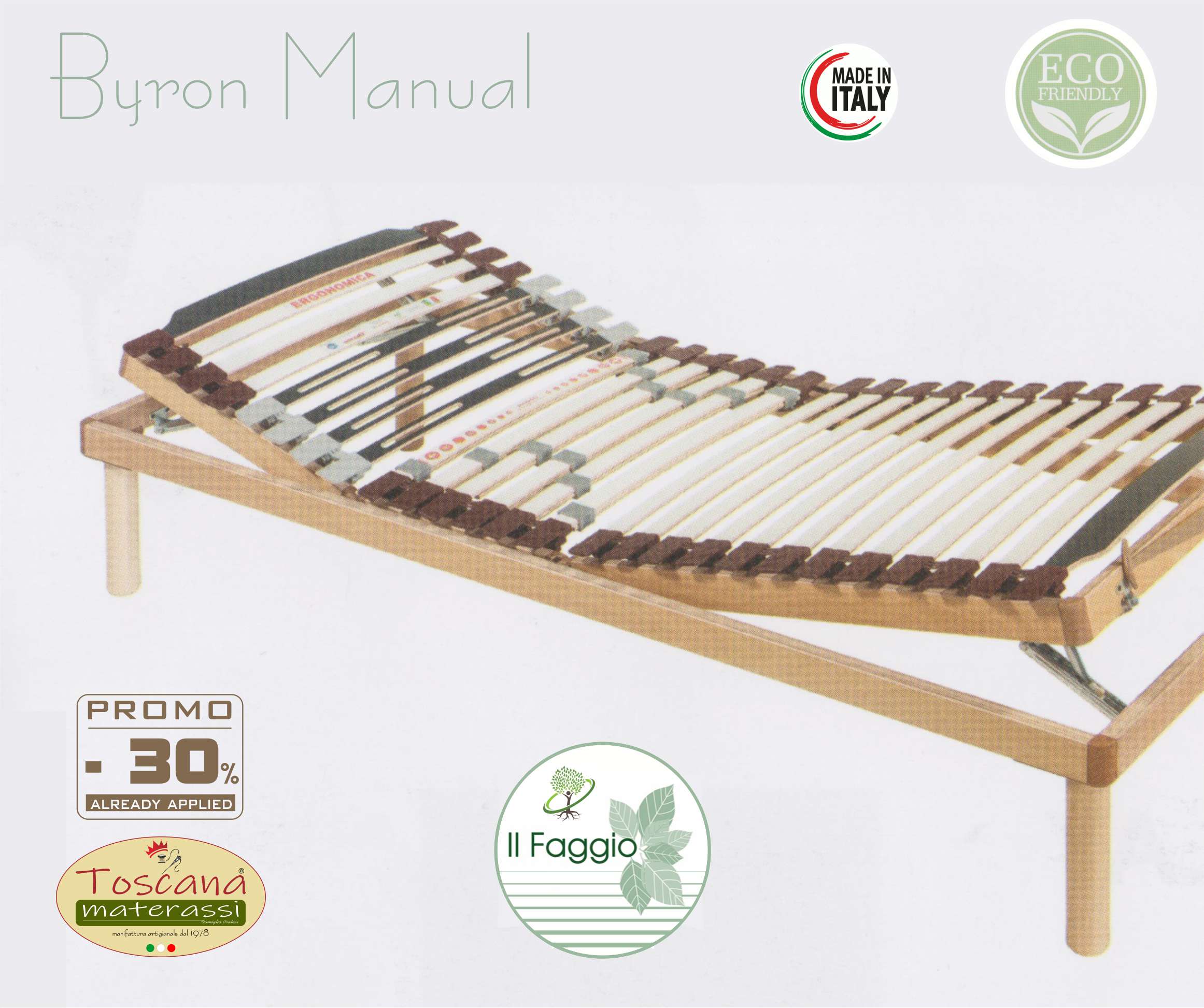 BYRON MANUAL bed base in eco friendly natural beech