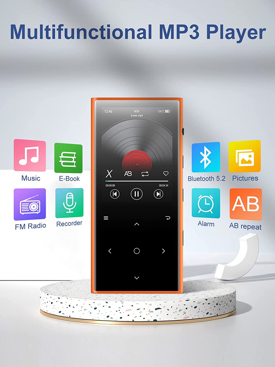 Lettore MP3 Bluetooth 5.2, MECHEN 64GB 2.4" Lettore Musicale con Altoparlante