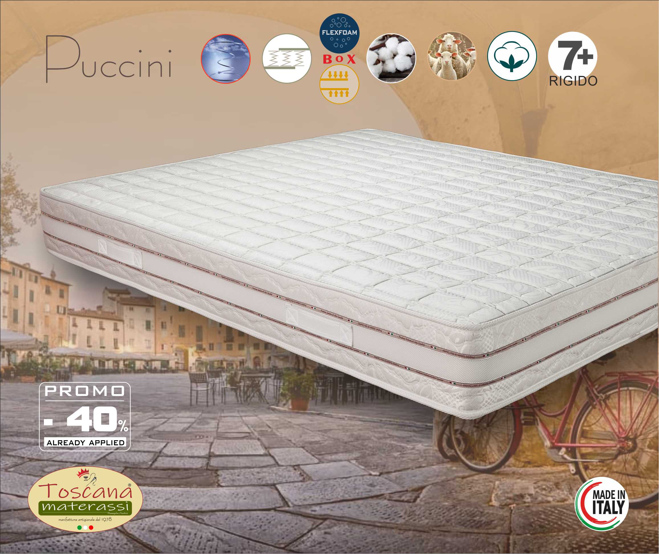 PUCCINI mattress h. 21 - orthopedic BONNEL springs 600 with Italy wool and cotton