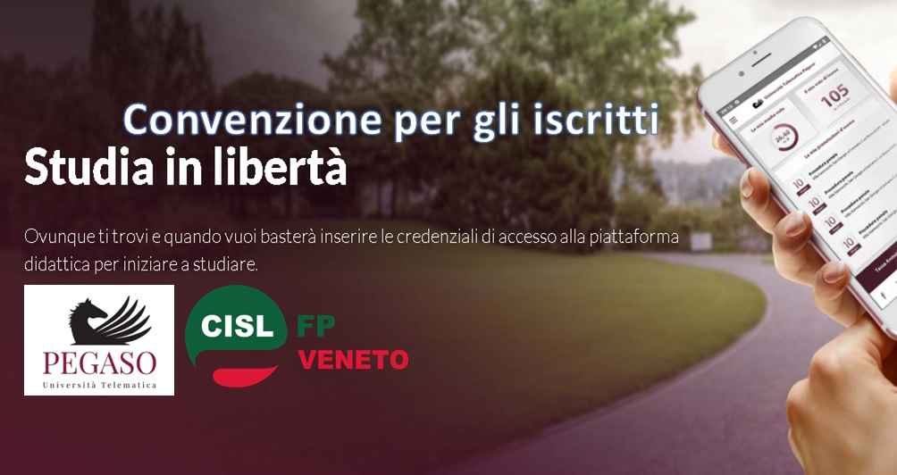 Unipegaso e CISL FP Veneto: convenzione per tutta l'offerta formativa 33% di sconto su tutto