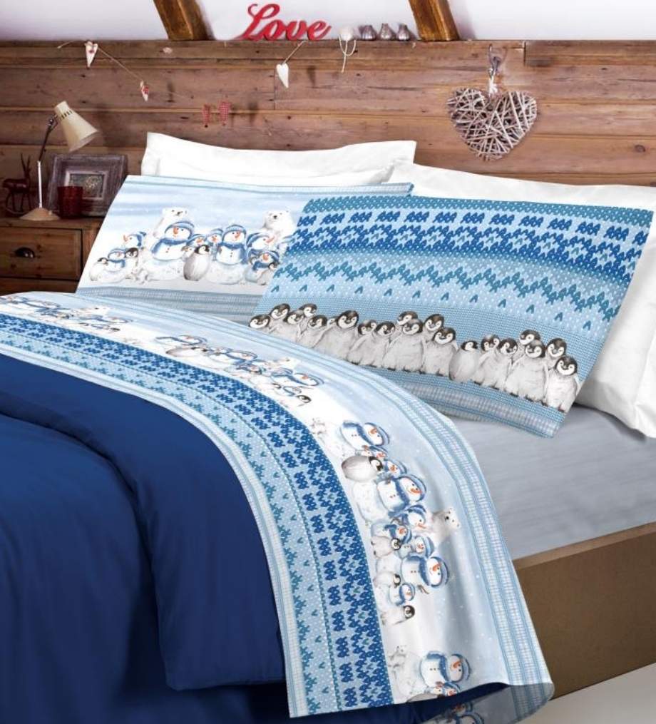 Completo letto lenzuola Inverno Polare (blu, rosso, beige)