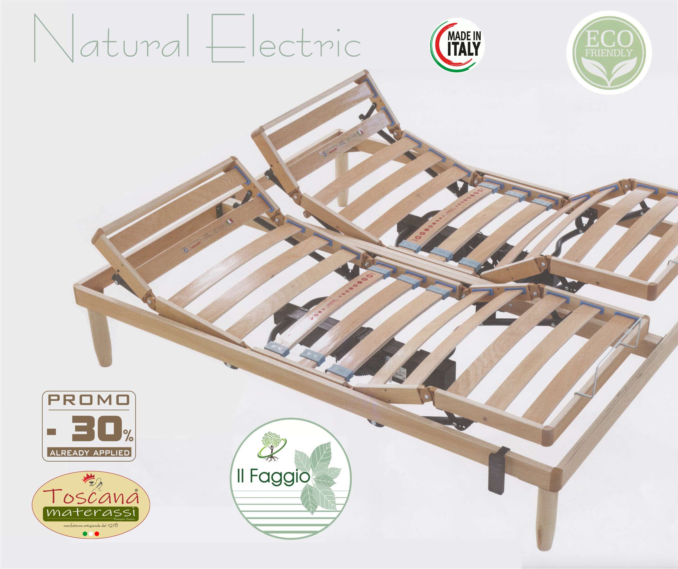 NATURAL  ELECTRICAL bed base in eco friendly natural beech