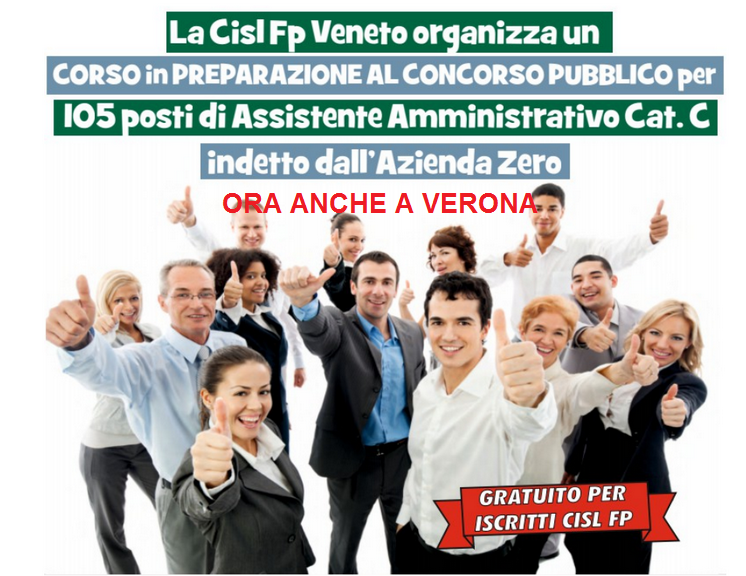 Corso CISL FP Concorso Amministrativi "C" Azienda Zero: proroga e corso a Verona