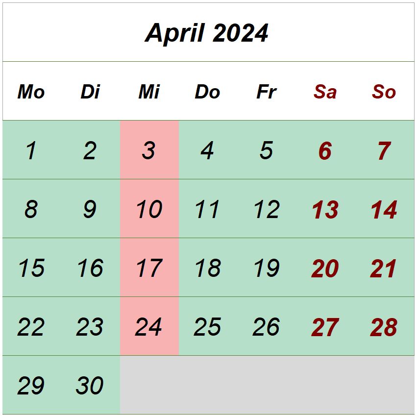 Öffnungszeiten April 2024