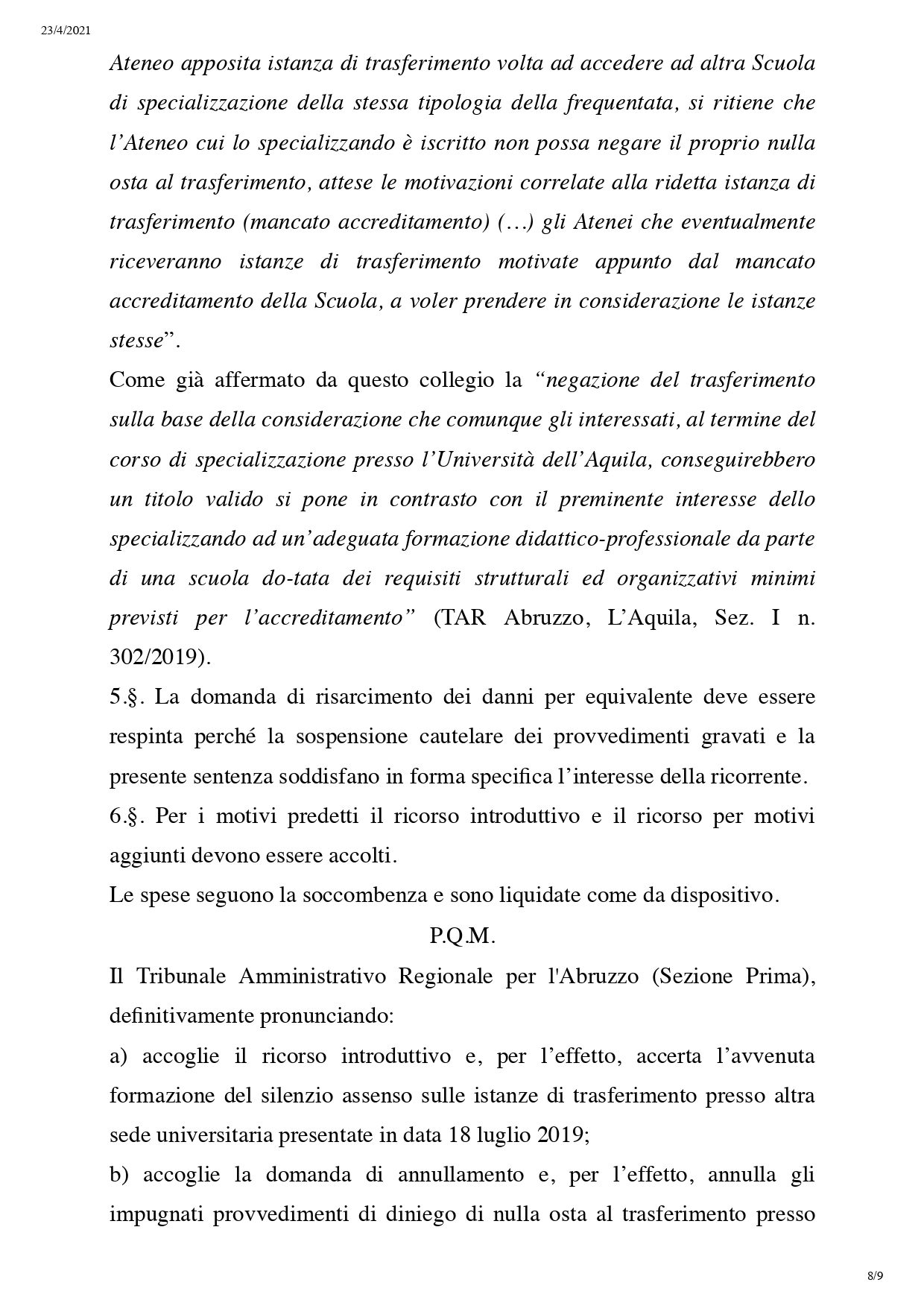 sentenza n 00157-2020 - TAR Abruzzo - nulla osta specializzandi_page-0008jpg