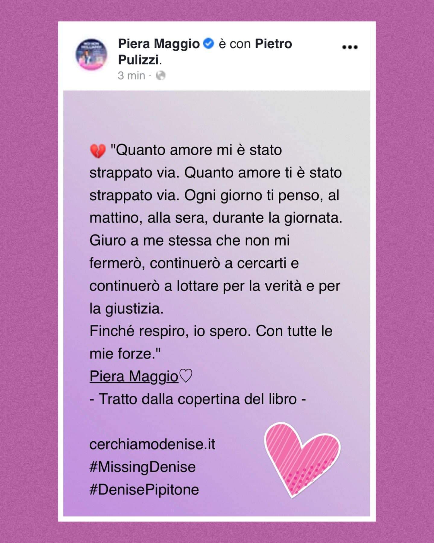 Piera Maggio: "Quanto amore mi è stato strappato via"