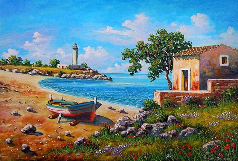 quadri paesaggi dipinti marine fari barche