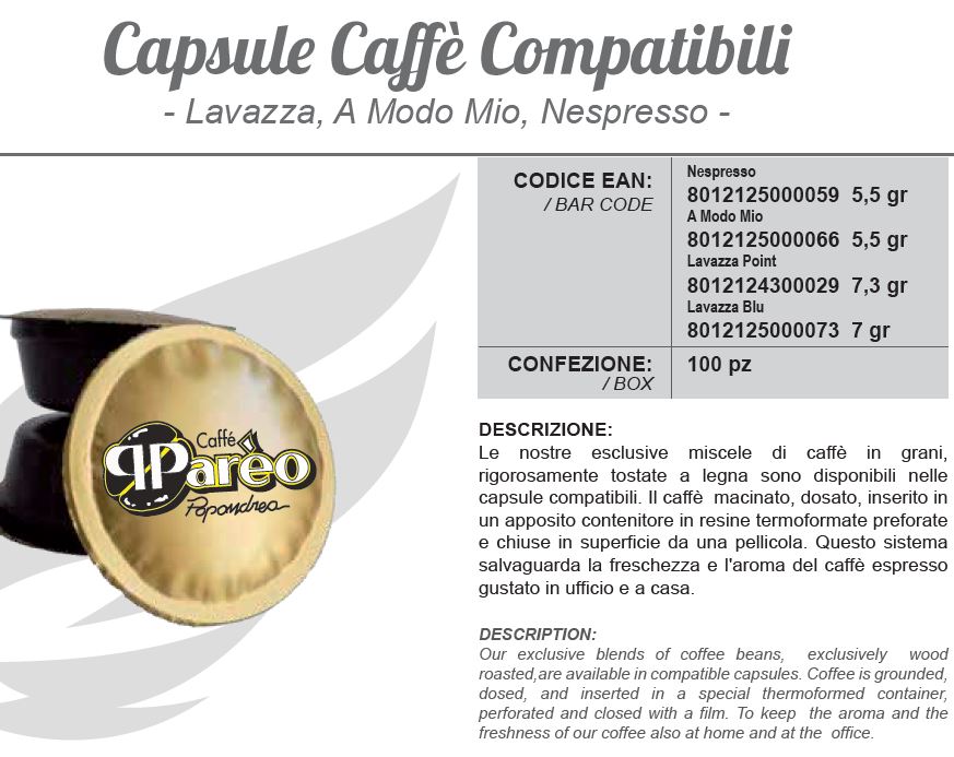 Cialde e Capsule - capsule compatibili  (Lavazza, A modo mio, Nespresso) 100pz