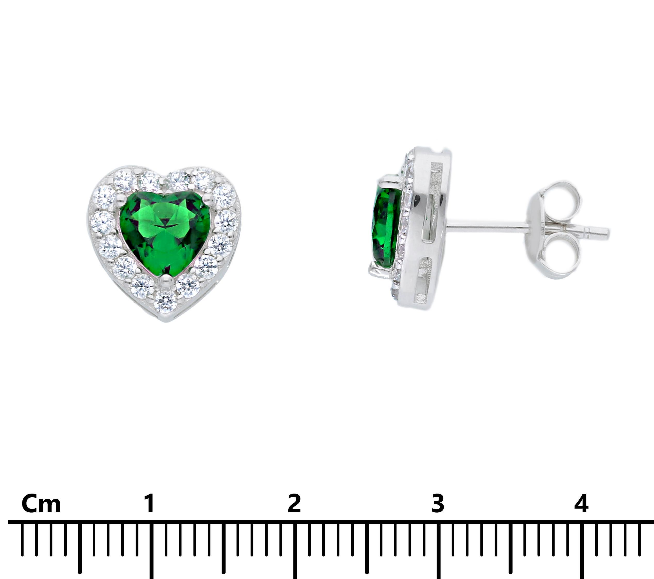 Orecchini in argento con cuore verde e contorno in zirconi