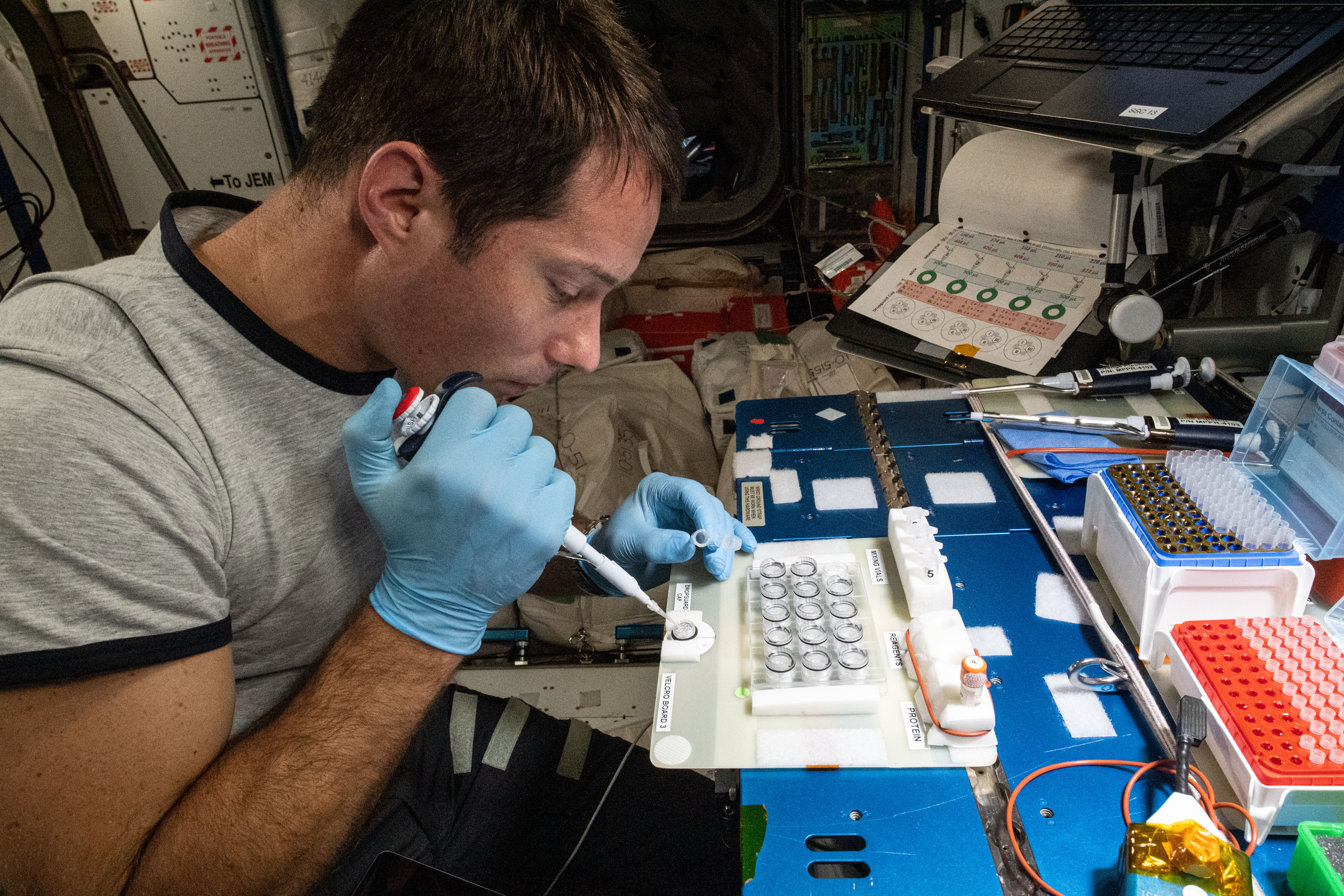 Astronaut Thomas Pesquet works on a biotechnology studyjpeg