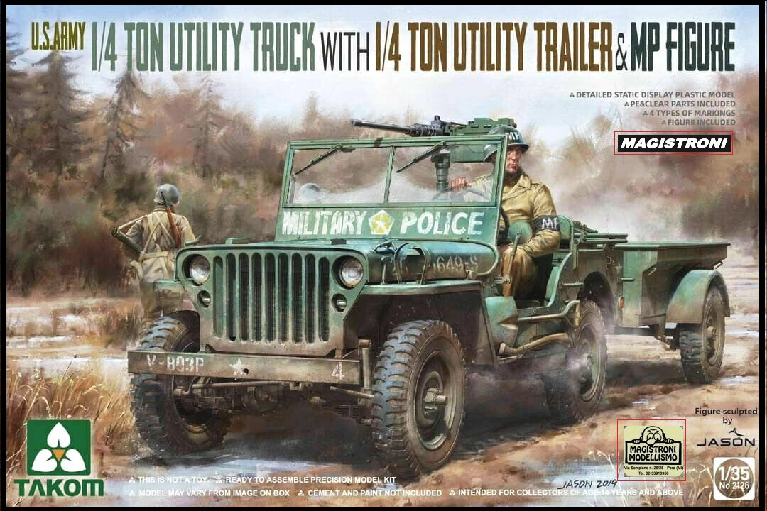 U.S.ARMY 1/4 UTILITY TRUCK with Trailer &MP FIGURE