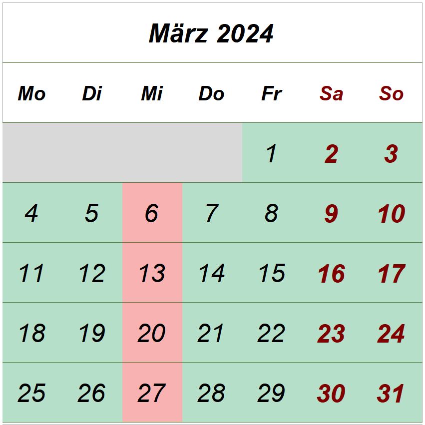 Öffnungszeiten März 2024