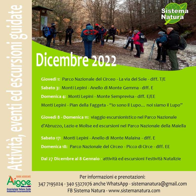 locandina attività escursioni guidate Dicembre Sistema Natura 2022